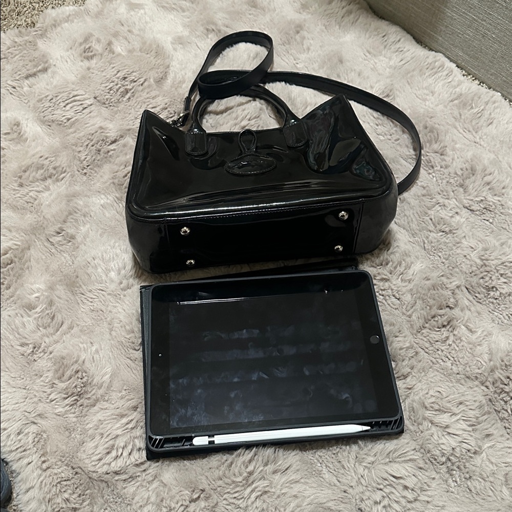 Longchamp Black Patent Leather Satchel bag purse crossbody handbag chic cbk - Picture 10 of 11